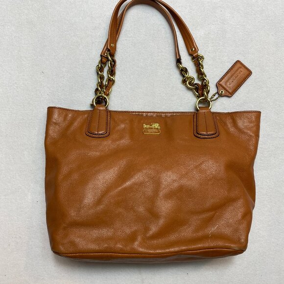 Coach Madison 20466 Leather Zip Bag Caramel Tan Chain Bag - Picture 1 of 16